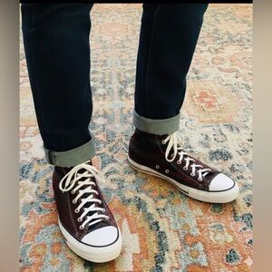 CONVERSE Red Black Gray SW Blanket Weave High Hi Top Shoes Men's 12 Women's 14 T